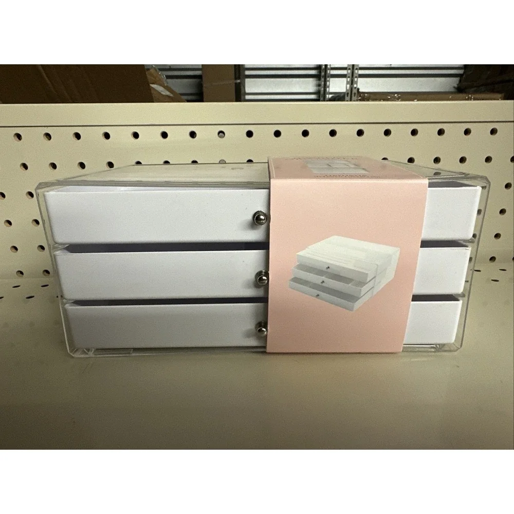 NEW ONE COUNT BRAND White Plastic Jewelry Organizer 3 Drawer 9.2X5.3X4